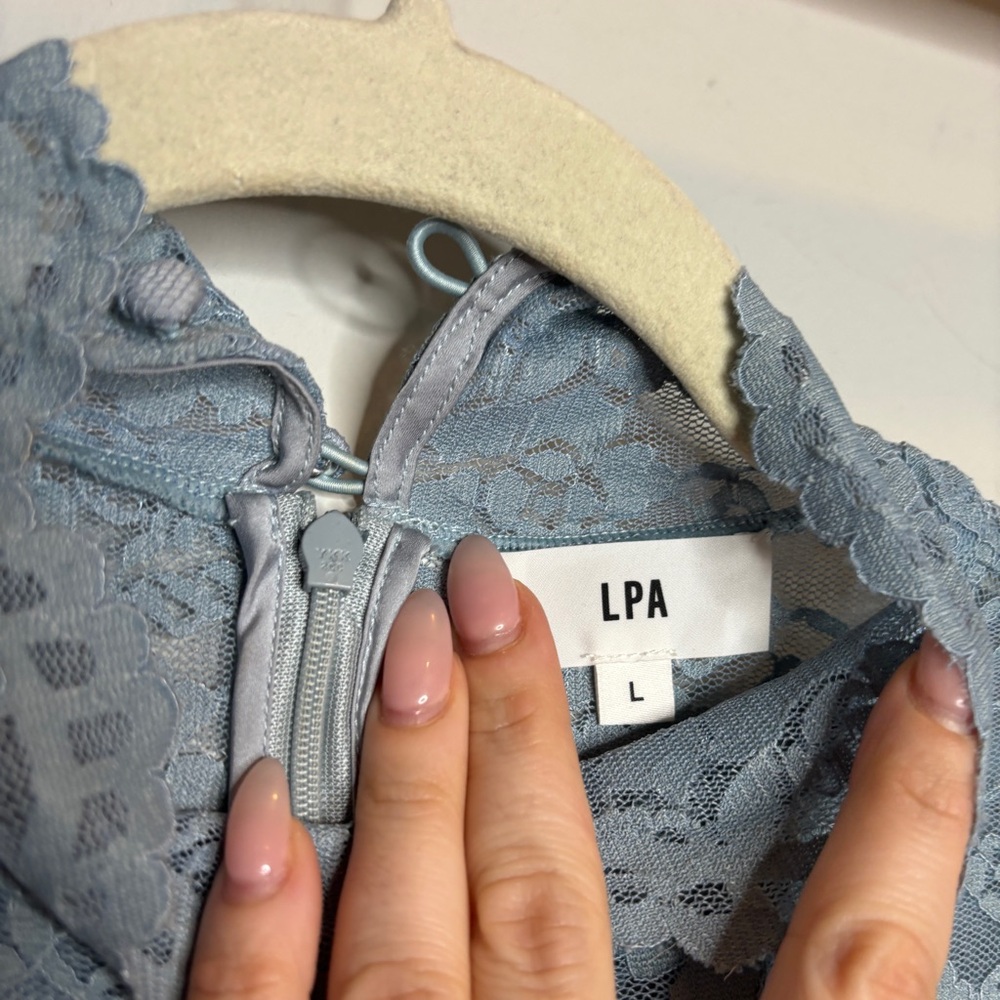 LPA Serafina Lace Top & Maxi Skirt Set Size L Blue - Picture 11 of 15
